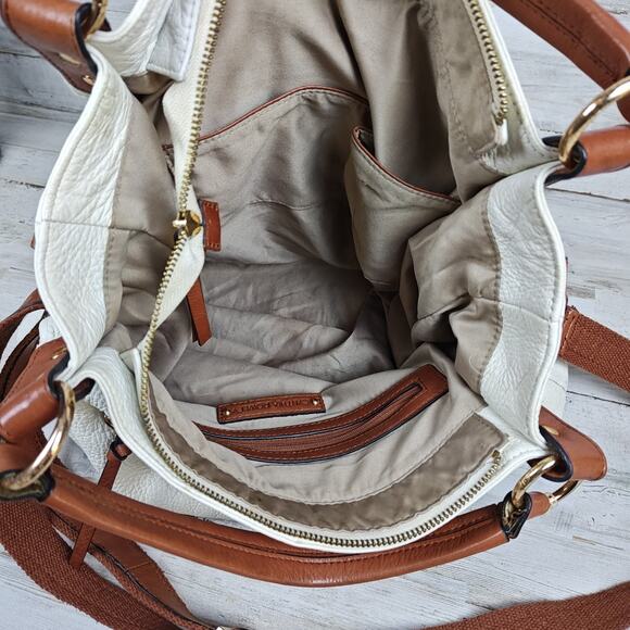 CYNTHIA ROWLEY XL Ivory/Brown Pebbled Leather Convertible Satchel/Shoulder Bag - Picture 7 of 16